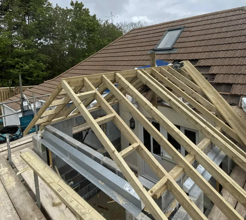 Timber roof framing during a Horizon Carpentry construction project