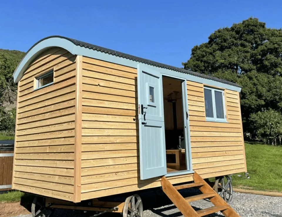 Exterior of a timber glamping pod